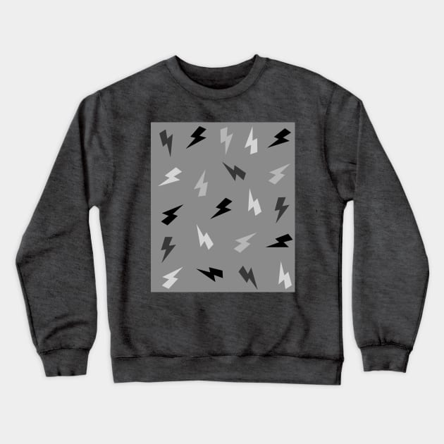 Grey and Black Lightning, Thunder, Bolt on Grey Crewneck Sweatshirt by OneThreeSix